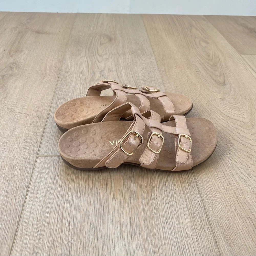 Vionic Misa Rosa Gold Leather Strappy Sandals